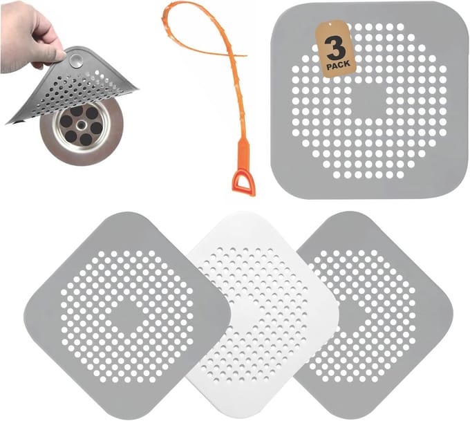 Afvoer Haar Vanger - Douche Zeef - Douche Bescherming - Met Zuignappen - 57 x 57 cm - Grijs en Wit