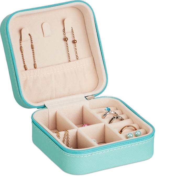 sieradendoosje - klein - fluweel - juwelendoos - 5x10x10 cm - turquoise