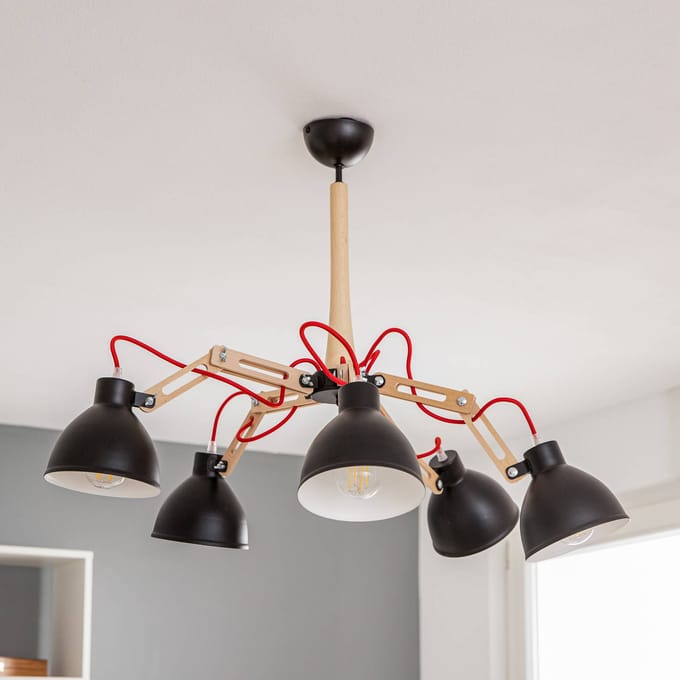 Lamkur Plafondlamp Skansen 5-lamps verstelbaar zwart