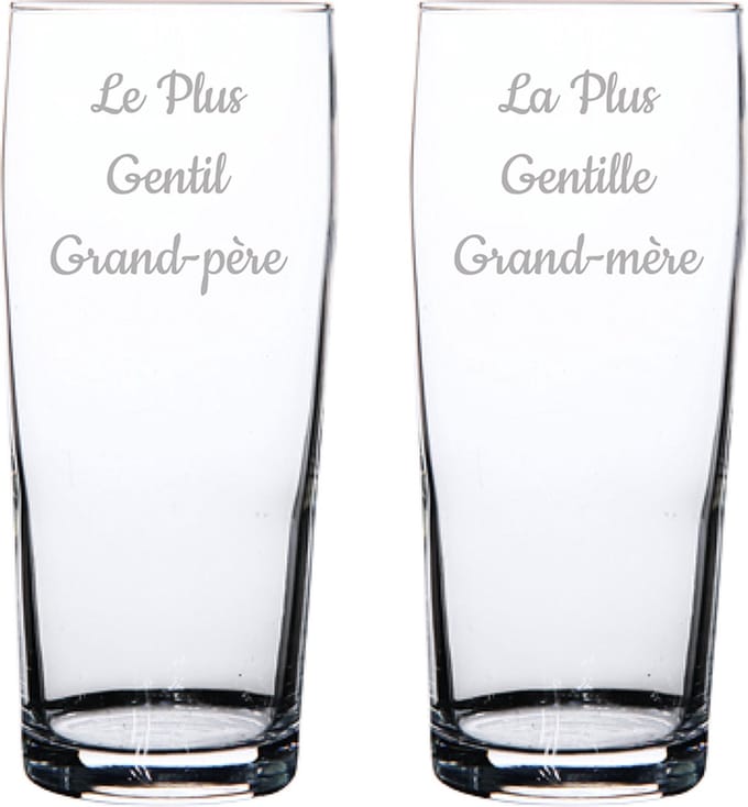 Bierfluitje gegraveerd - 19cl - Le Plus Gentil Grand-père & La Plus Gentille Grand-mère