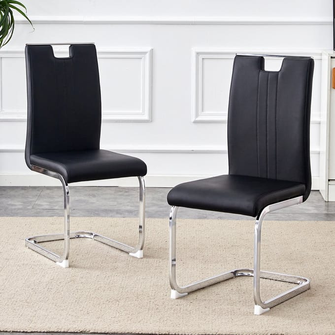 HAUSS SPOLE Eetkamerstoel – Gebogen Design – Set Van 2 – Ergonomische Rugleuning & Antislip Poten – PU Zwart
