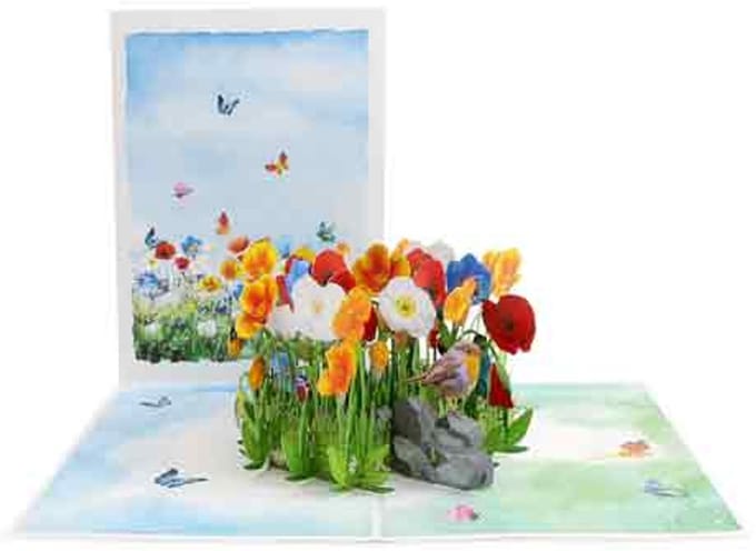 Wenskaart Kiriori 3D- Kleurrijke Vlindertuin - met Envelop
