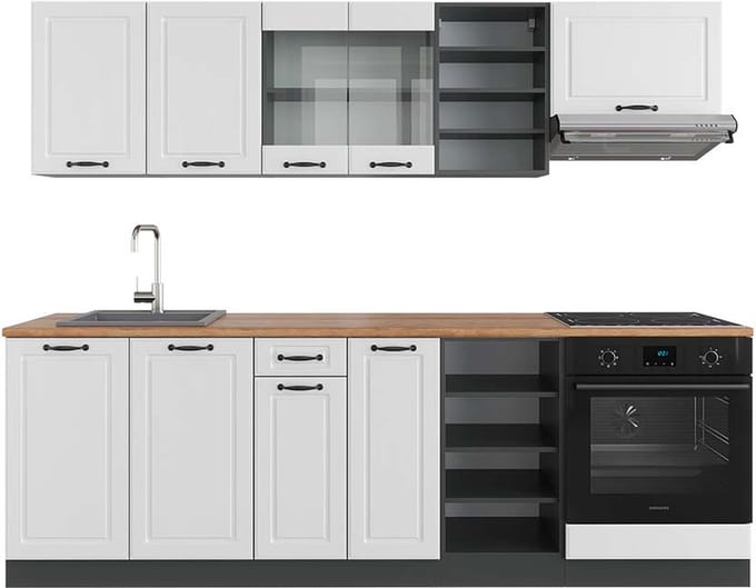 Vicco R-Line Complete keukeneenheid – 240 cm, WB Eik Landhuis wit/antraciet