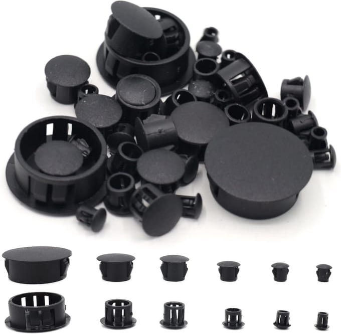 Plastic Gatpluggen - Schroefdeksels Pluggen - Meubels Afwerken - Zes Maten - 155 Stuks - Zwart
