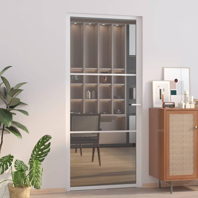 vidaXL - Binnendeur - 93x201,5 - cm - ESG-glas - en - aluminium - wit