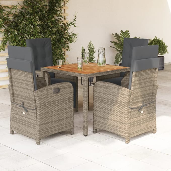 vidaXL - 5-delige - Tuinset - met - kussens - poly - rattan - grijs