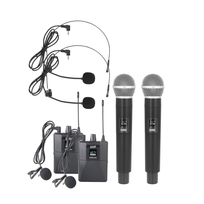 Draadloze microfoon Professioneel UHF draadloos microfoonsysteem Handheld dubbele microfoon met ontvanger zwart