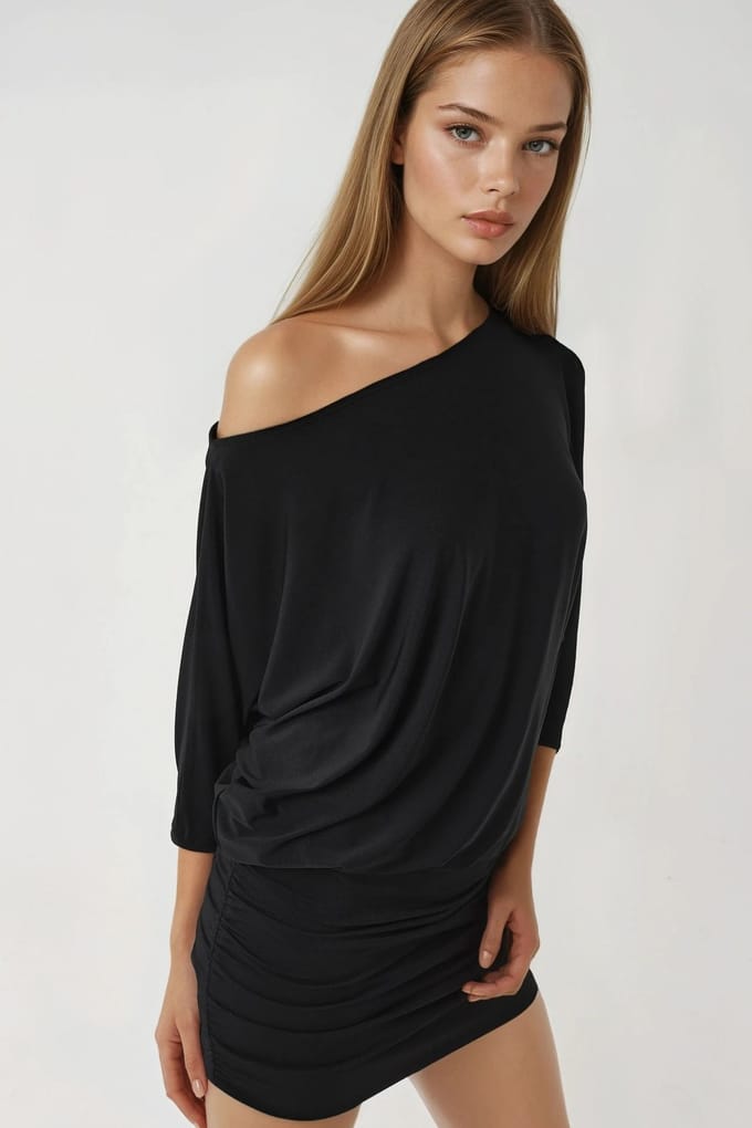 Asymmetrische Kraag Aansluitend Mini-jurk