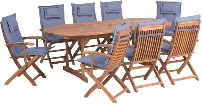 MAUI - Tuinset voor 8 - Lichte houtkleur/Blauw - Acaciahout