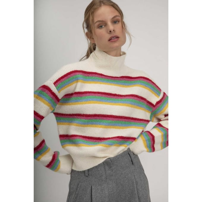 Josephine & Co Sverre Sweater Multi Colours Light Stripe Maat: XL | Sweaters Outlet | Dames | Blauw