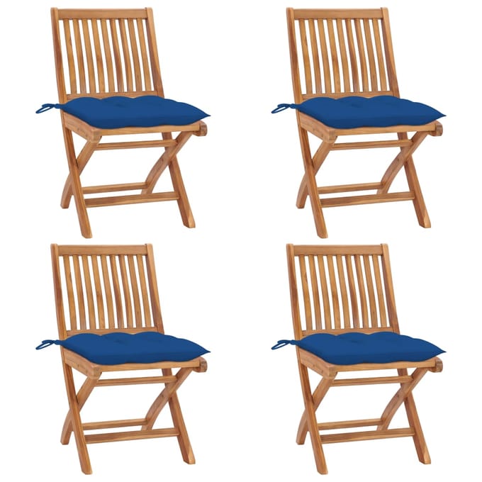 vidaXL - Opklapbare - stoelen - met - kussens, - 4 - stuks, - massief - teakhout