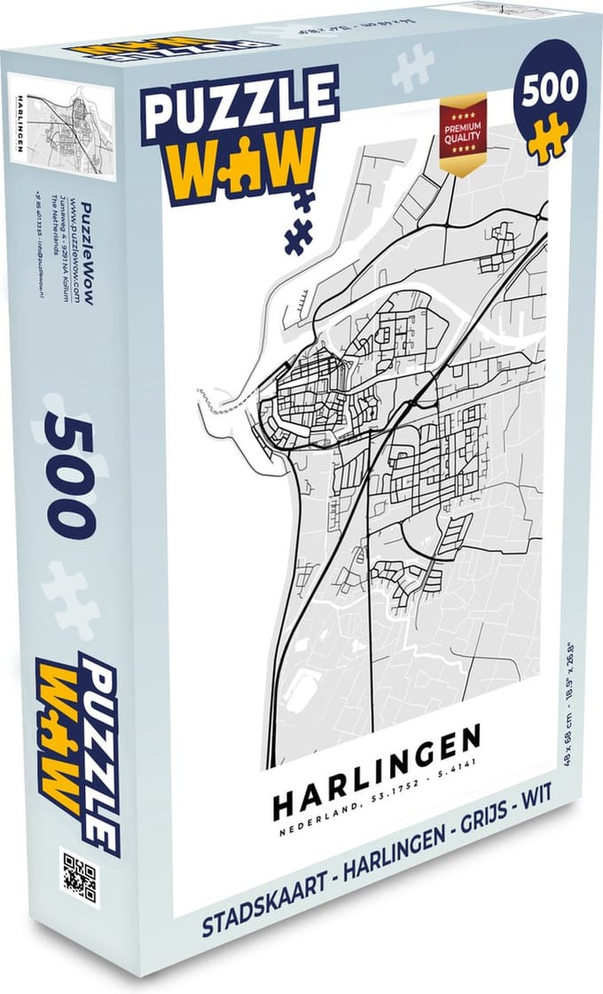 Puzzel Stadskaart - Harlingen - Grijs - Wit - Legpuzzel - Puzzel 500 stukjes - Plattegrond
