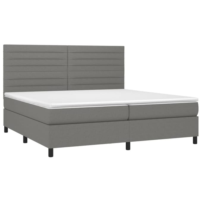 vidaXL - Boxspring - met - matras - en - LED - stof - donkergrijs - 200x200 - cm