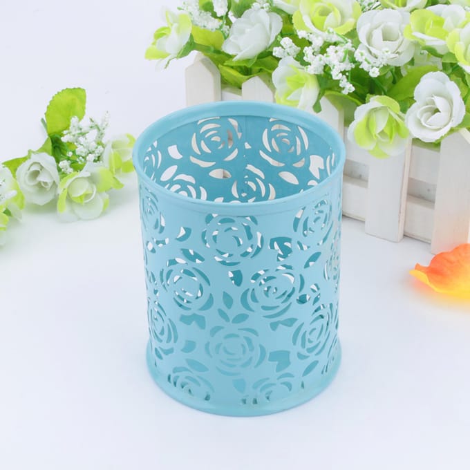 Bureau Organizer Hol Rozenbloem Patroon Pen Potlood Houder Container(Blauw) blue