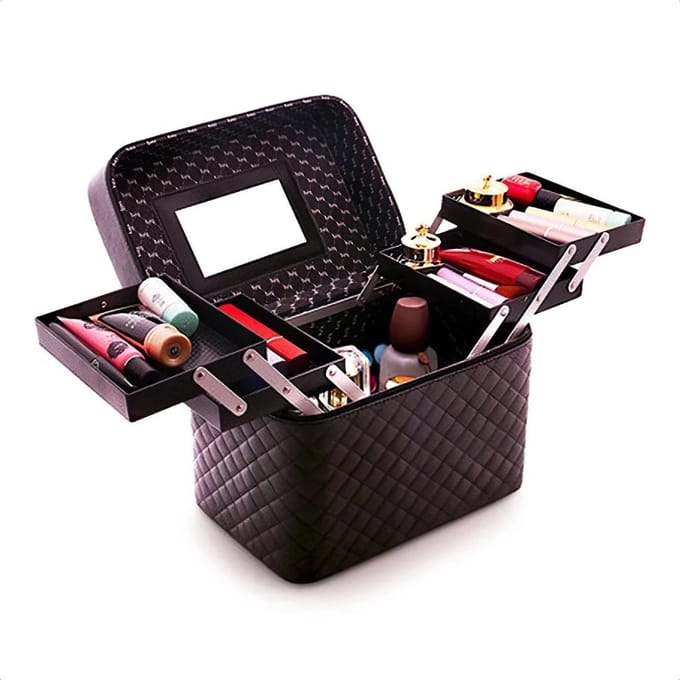 Confibel Make Up Koffer - Uitklapbaar - 5 Opbergbakken - met Spiegel - Zwart
