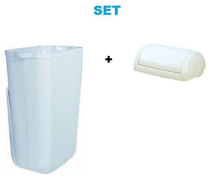 Marplast set afvalbak, 23 liter, wit, MP742, afvalbakdeksel, MP746, wit