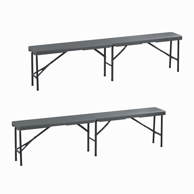 bierbank set van 2 - inklapbaar - campingbank - 180 cm - grijs