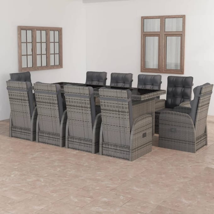 vidaXL - 11-delige - Tuinset - met - kussens - poly - rattan - grijs