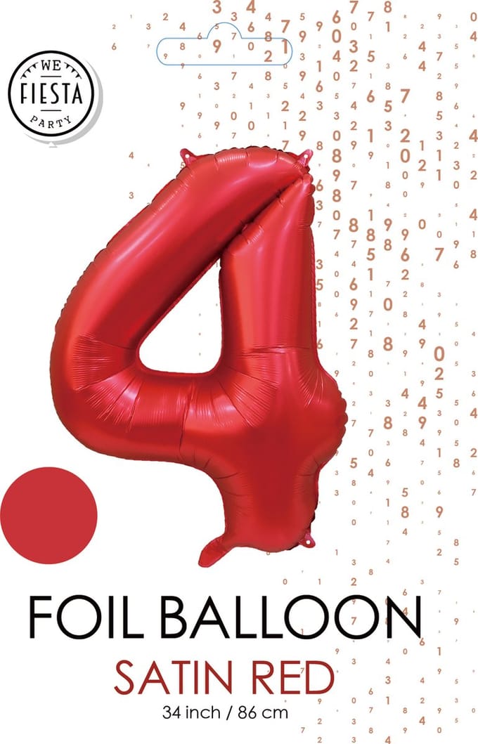 folieballon cijfer 4 mat rood metallic