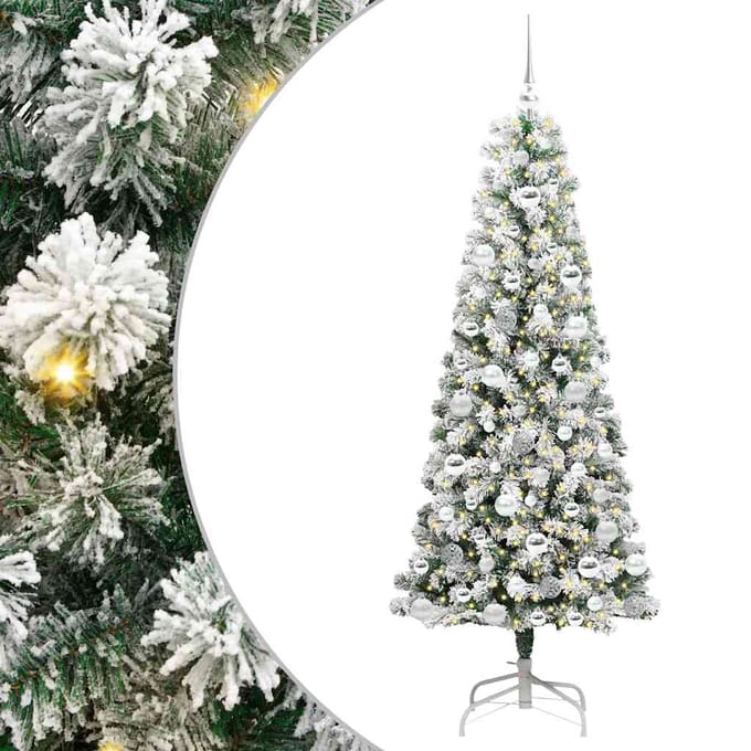 vidaXL - Kunstmatige - Hinged - Kerstboom - 300 - LED's - Groen - en - Wit - 180 - cm