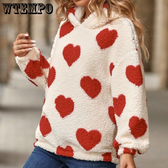 Dames Pluche Liefde Bedrukt Losse Lange Mouw Ronde Hals Pullover Sweatshirt S kaki