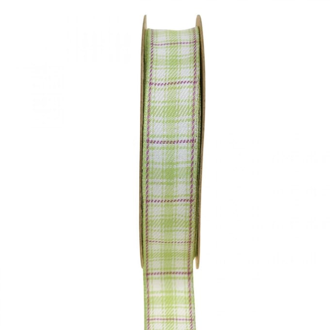 Decoratief lint geruit ruitlint groen/wit/paars 20mm 15m
