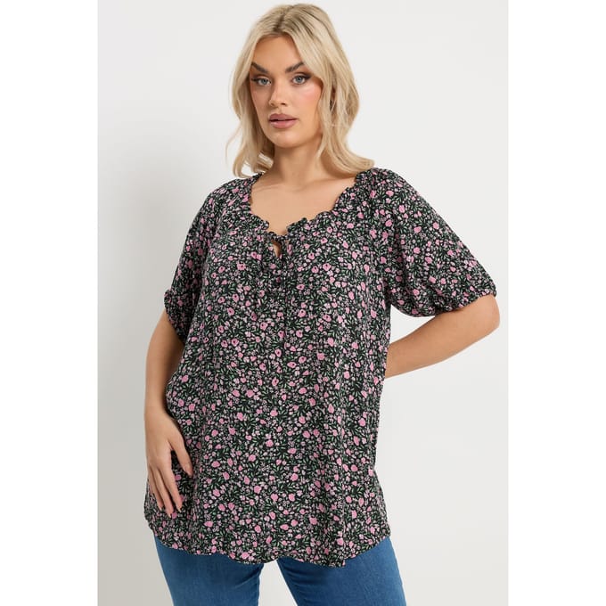 Yours Roze Getextureerde Top Met Fijne Bloemenprint Size 44