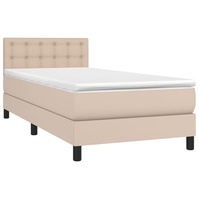 vidaXL - Boxspring - met - matras - en - LED - kunstleer - cappuccinokleur - 100x200cm