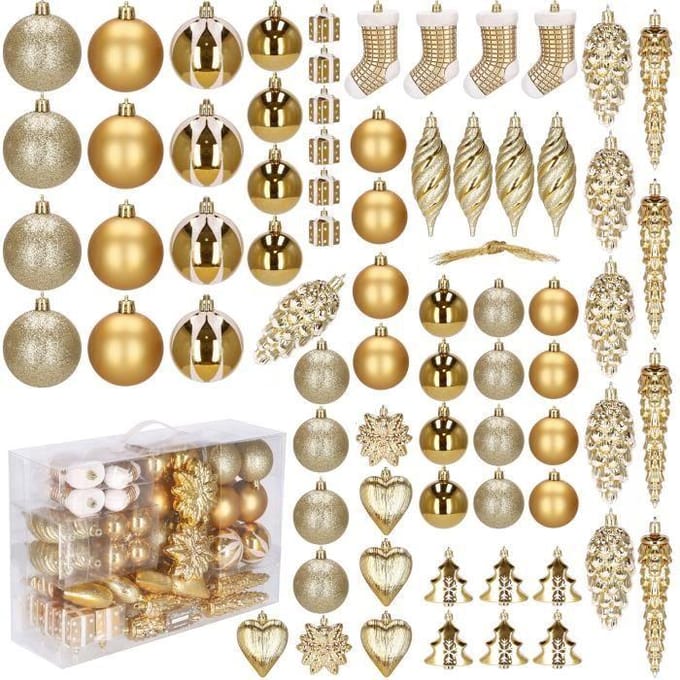 Springos - Kerstballen - Kerstversiering - Onbreekbaar - 72 Stuks - Goud/Wit