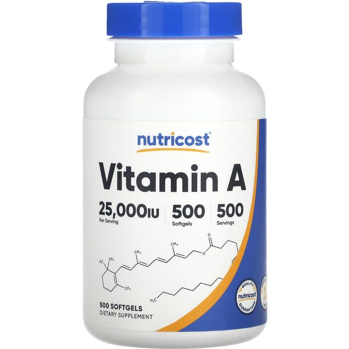 Nutricost, Vitamine A, 25 000 UI, 500 gélules molles