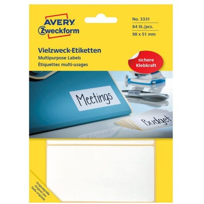 Huismerk Avery 3331 Handmatige Etiket 98x51mm Wit