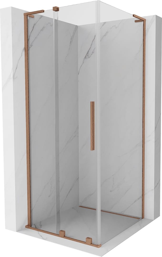 Mexen Velar L schuifdouchecabine 100 x 100 , transparant, geborsteld koper - 871-100-100-03-65