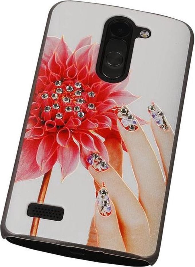 3D Hardcase met Diamant L Bello D335 Hand Bloem - Back Cover Case Bumper Hoesje