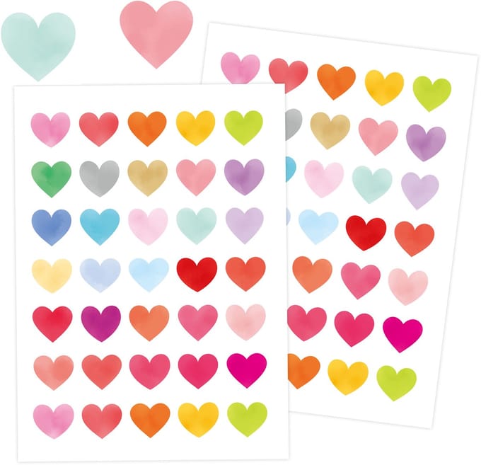 Hartjes Stickers - 3 Grote Stickervellen - 105 Stuks - Harten Stickers