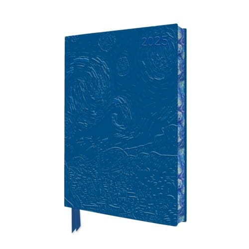 Vincent Van Gogh: The Starry Night 2025 Artisan Art Vegan Leather Diary Planner - Page To View - Flame, Tree