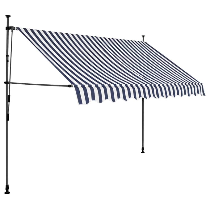 vidaXL - Luifel - handmatig - uitschuifbaar - met - LED - 250 - cm - blauw - en - wit