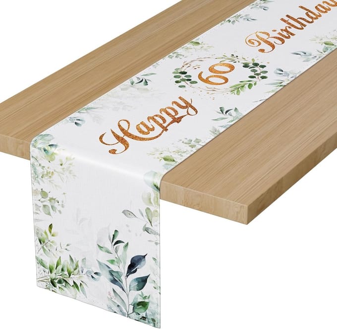 SolidKeus - 60e Verjaardag Tafelrunner met Eucalyptus Decoratie