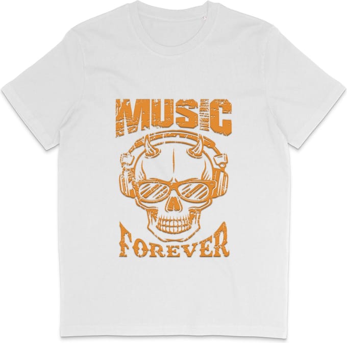 Heren Dames T Shirt - Skull Print - Quote Music Forever - Wit - M