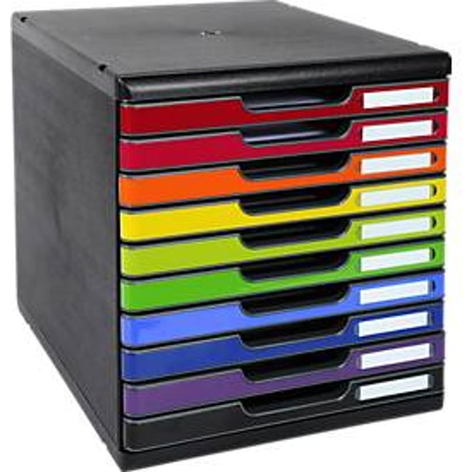 Exacompta MODULO A4-ladebak regenboog, 10 laden gesloten A4/A4+, geruisloos, veiligheidsstop, stapelbaar