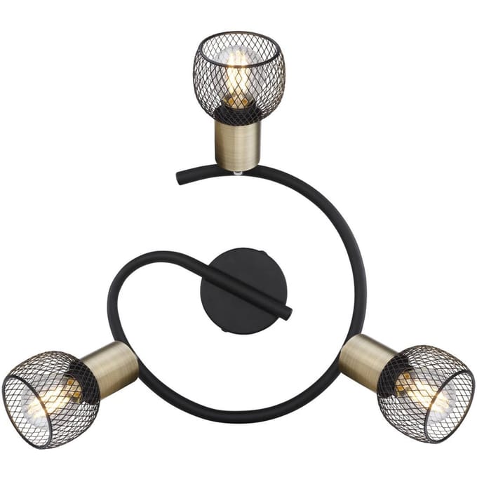 Globo Plafondlamp Fiastra, zwart/oudmessing 3-lamps