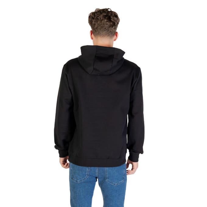 Printed Hooded Sweatshirt with Outside Pocket - Black