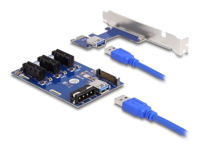 Delock Riser Card PCI Express x1 to 3 x PCIe x1 with 50 cm USB cable