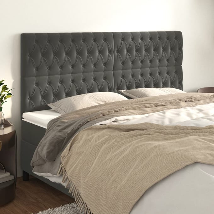 vidaXL - Hoofdbord - donkergrijs - 200x7x118/128 - cm - Fluweel