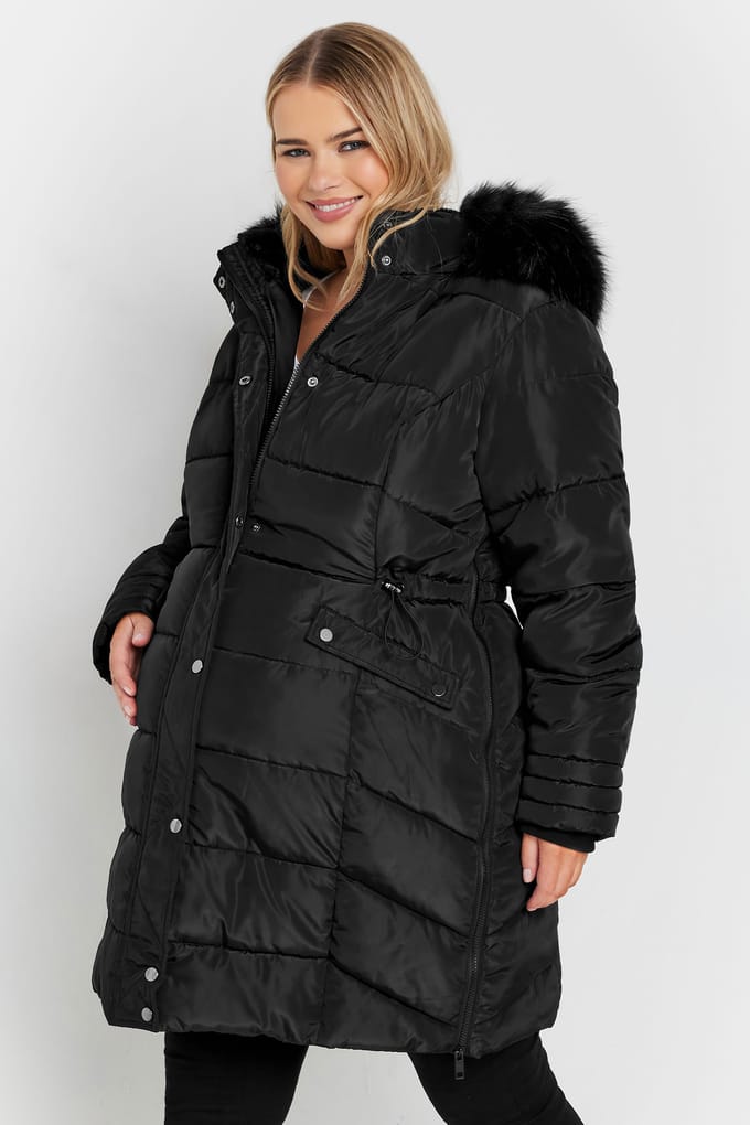 Bump It Up Maternity Gewatteerde Midijas Met Capuchon In Zwart Size 48