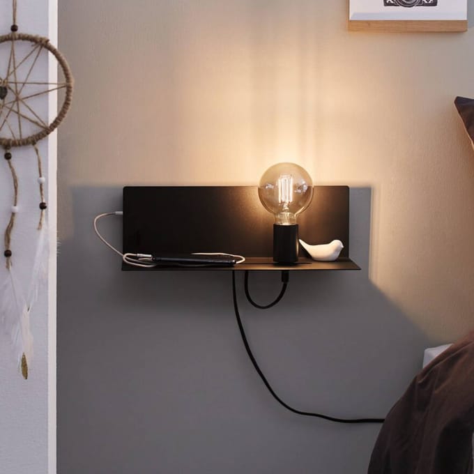 Wandlamp Devara USB C E27 230V max. 40W dimbaar Zwart mat