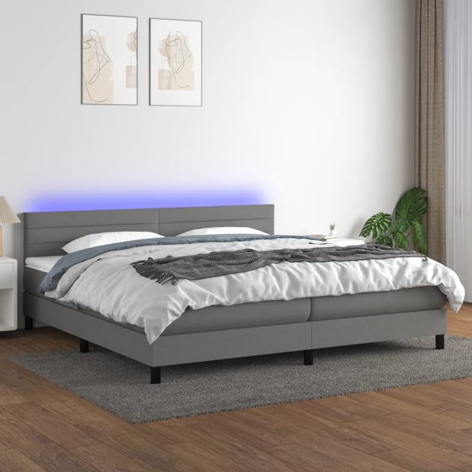 vidaXL - Boxspring - met - matras - en - LED - stof - donkergrijs - 200x200 - cm