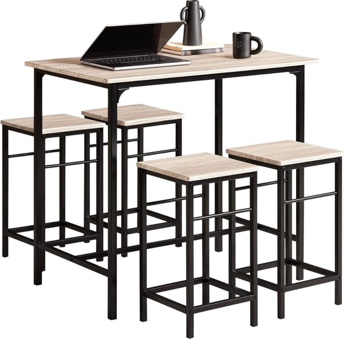 DD Bartafel met Barstoelen - Bartafel Keuken - Bartafel Buiten - Inclusief 4 Stoelen