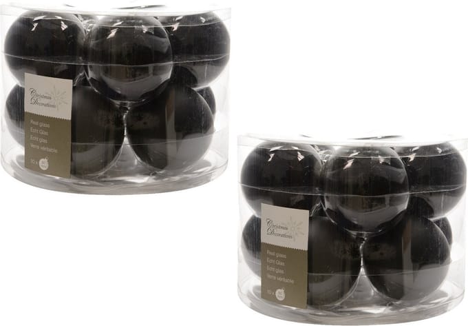Decoris Kerstballen set - 20x stuks - zwart - glas - 6 cm - glans/mat - kerstversiering