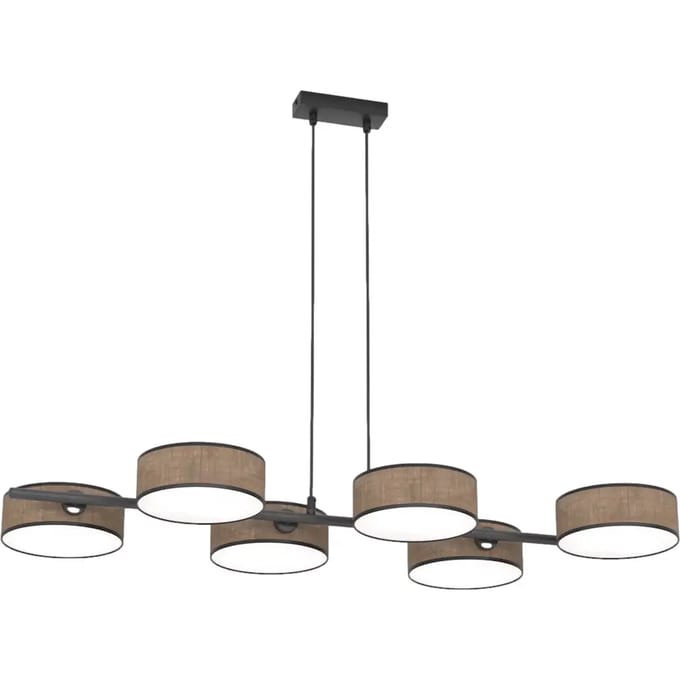 EMIBIG LIGHTING Hanglamp DRUMZ, bruin, lengte 100 cm, 6-lamps, textiel, E14