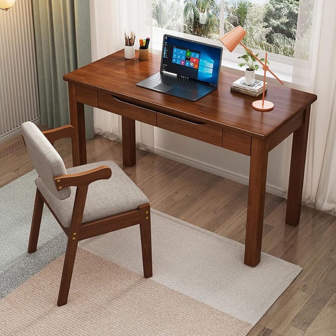 Elegant Massief Eikenhouten Bureau met - 100x50x75 cm - Eiken - Novihome